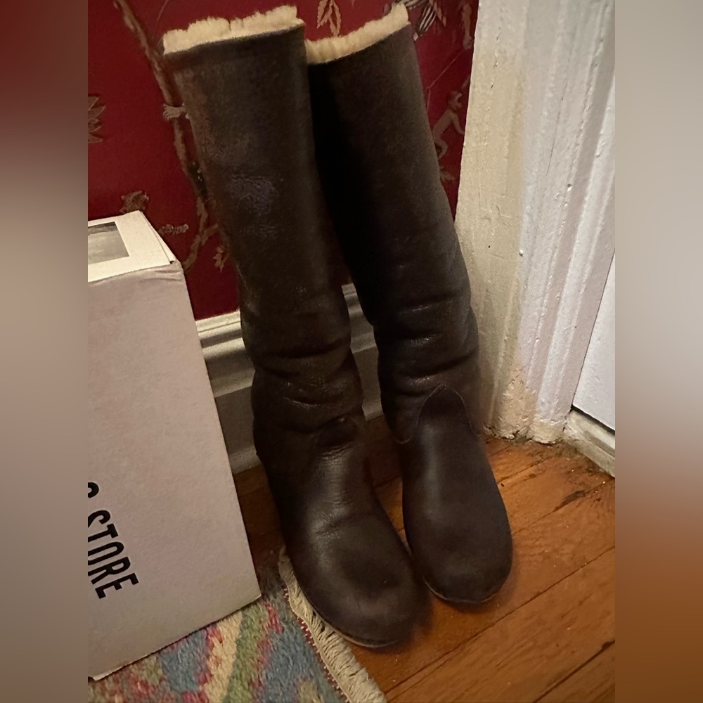 No. 6 Brown Knee-High Leather Boots with shearling lining 41